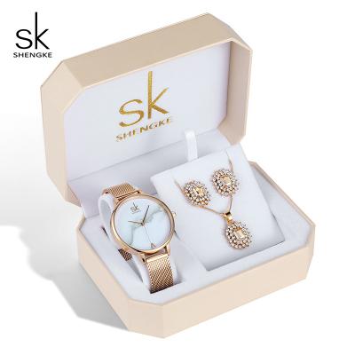 China SHENGKE Creative Quartz Watch High Quality Luxury Jewelry Set Gift Box Women Watch Wristwatch Earrings Necklace Relogio feminino for sale