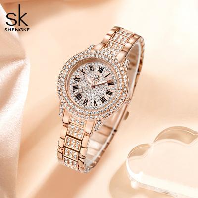 China Shengke Bling Luxury Relogio Feminino Crystal Decorated Dial Bracelet Ladies Quartz Watches Rose Gold Romantic Watch For Women for sale