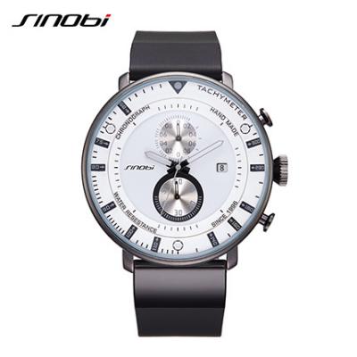 Cina Sinobi 9689 Black Rubber Watch Spherical Mirror Chronograph Stopwatch Jam Tangan Calendar Hallow-out Pointer Men Watch Wrist in vendita