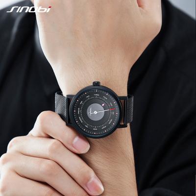 Cina SINOBI Brand Men's Compass Watch Big Dial Single Needle Watch Creative Black Mesh Watch 9809 in vendita