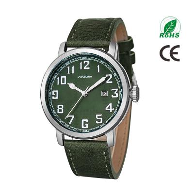 Cina Sinobi Green Leather Night Light Quartz Watch Auto Date Alloy Watch Waterproof Men Watch S9813G in vendita