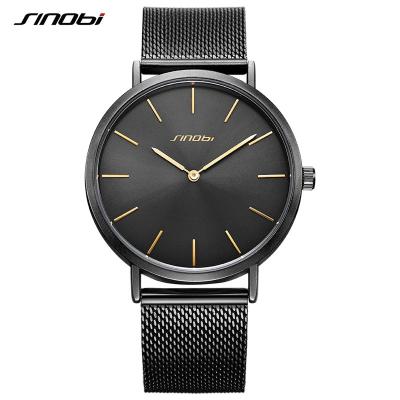 Cina S9780G Minimalist Watches Black/Blue Milanese Mesh Watches laser Bottom Cover Double Gold Pointer Watch in vendita