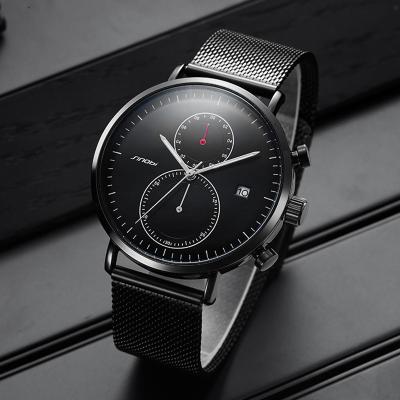 China SINOBI 9710 Men's Black Mesh Quartz Watch Double Time Zones Unique Male Wristwatch Auto Date Business Men Watches for sale