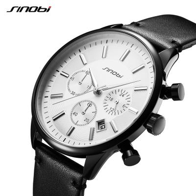 China Sinobi Fashion Men Watch Luxury Genuine Leather Quartz Men Wristwatch Casual Business Auto Date Waterproof S9797G for sale