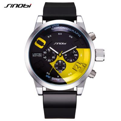 China Sinobi Hot 2021 Men Alloy Quartz Watch Men's Wristwatches Large Dial Design Chronograph Sport 3ATM Waterproof Watch S9716G for sale