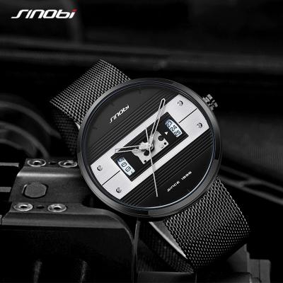 Κίνα Unique Milanese Black Mesh Watch Calendar Window Men Quartz Watch Hallow Out Pointer Creative Watch S9825G προς πώληση