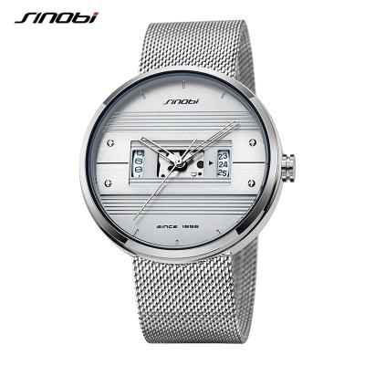 China SINOBI Brand Silver Mesh Watch Nice Quality Men Wrist Watch Luxury Creative Men Watch S9825G en venta