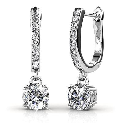 China Latest 925 Sterling Silver Fashion Round Lead Free Nickel Free Diamond Cubic Zirconia Hoop Drop Huggie U Earring For Amazon for sale