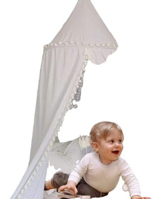 China Anti Dust Mites Bedroom Deco Cotton Dome Mosquito Net Crib Canopy For Girls Bed With Pom Pom, Indoor Outdoor Kids Play Reading Conrner for sale