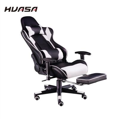 China Wholesale Custom Cheap Office Chair Comfortable RGB Computer Gaming Rotating White Leather Reclining Chair With Footstool for sale