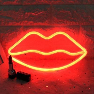 China Wholesale Festival/Christmas/Decoration/Party Red Lip Neon Light 3AA Battery With USB Powered Cute And Lovely Gifts For Kids for sale