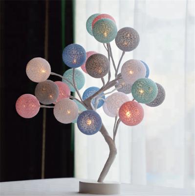 China Christmas / Colorful Cotton Ball Tree Table / Festival Lamp 3AA Battery & USB Room Decoration Powered Desk Night Light Wedding Bedroom Decoration for sale