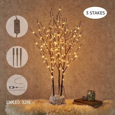 China Festival/Christmas/Wedding/Party 3 Pack Pre Lit Brown Artificial Twig Branch With Fairy Lights 32in 150 LED Plug In Willow Branch Lighted For Christmas Easter for sale