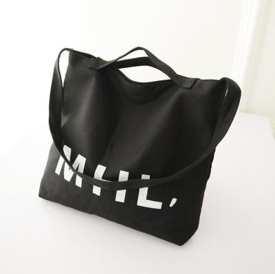 China Heli Canvas Tote Cotton Shopping Bag With Dual Use Handled Black Logo for sale