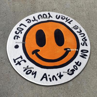 China Custom Floor Mat Designer Tufting Smiley Face Non-Slip Shape Cover Custom Trippy Smile Embellished Covers Upholstery With Logo for sale