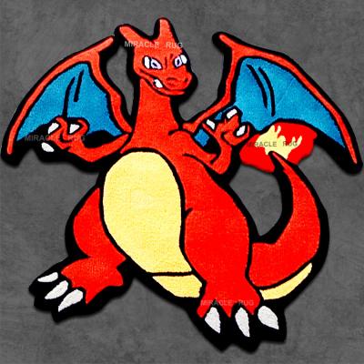 China Non-slip Tuft Logo Designer Charizard Pattern Cartoon Custom Blanket Cut To Carpet Anime Shape Floor Custom Blankets for sale