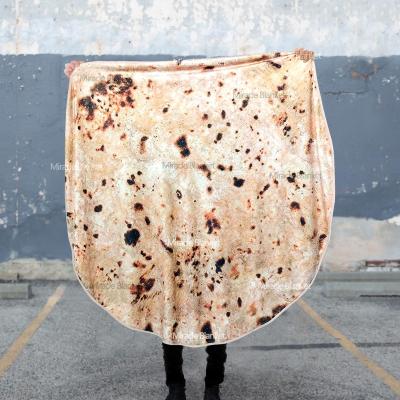 China Mexican PORTABLE Round Tortilla Fleece Flannel Design Novelty Pizza Burrito Blankets Manufacturer Polyester for sale