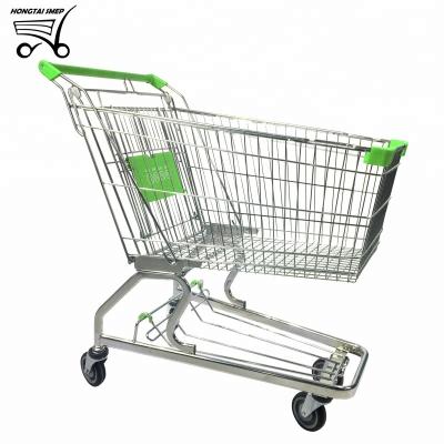 China Asian Style 100 L Supermarket Metal Hand Push Shopping Cart Unfolding Trolley With Seat for sale