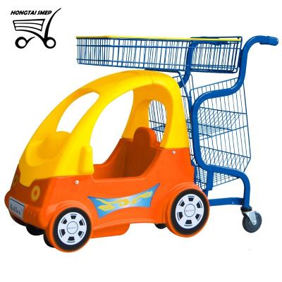 China New Style Supermarket Children Unveiling Plastic Kids Ride On Cart Shopping Trolley With Toy Car for sale