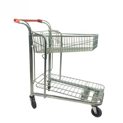 China Durable Supermarket Warehouse Cargo Metal Luggage Hand Push Transport Trolley for sale