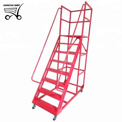 China Portable Folding Ladders 2m Work Platform Warehouse Four Wheel Step Ladder With Handrail for sale