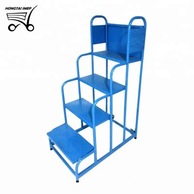 China Folding Ladders Warehouse Safety Steel Portable Rolling Platform Movable Ladder for sale