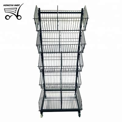 China Store Single-Sided Foldable Metal Supermarket Muti-Layers Storage Promotional Display Stand for sale