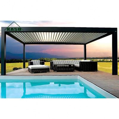 China Easily Assembled Outdoor Waterproof Motorized Electric Aluminum Pergola Lourve Modern Roof Garden Canopy Folding Shade Bioclimatic Sun for sale