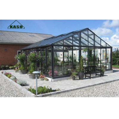 China High Grade 13X8 4Mm Large Heavy Duty Leanto Glass Wall Greenhouse Easily Assembled Glass Greenhouse Conservatory for sale