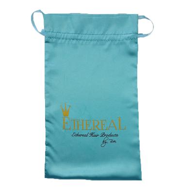 China Wholesale Fashionable Turquoise Silk Satin Dust Tote Bags With Custom Logo Printing Drawstring for sale