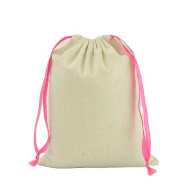 China Recyclable Hot Selling Custom Natural Muslin Cotton Gift Drawstring Bag for sale