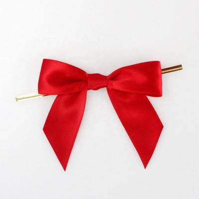 China Wholesale fashion red silk tie satin ribbon custom packaging luxury bow for gift with twist tie for sale