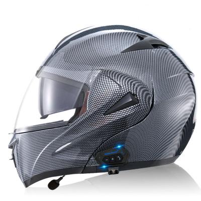 China Motorbike Electric Wireless Earphone-Microphone Double Headset Motorcycle Blueto0th Protector SLKE Carbon Fiber Pattern Scooter Lens Full Face Helmet for sale