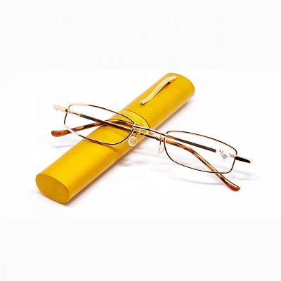 China Pen Reading Glass Small Square Thin Metal Reading Glasses For Women Men for sale