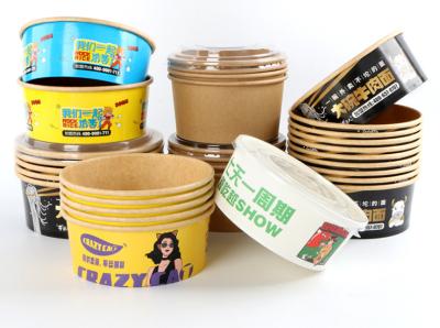 China Disposable Customized Kraft Paper Salad Bowl Paper Bowls With Lids for sale