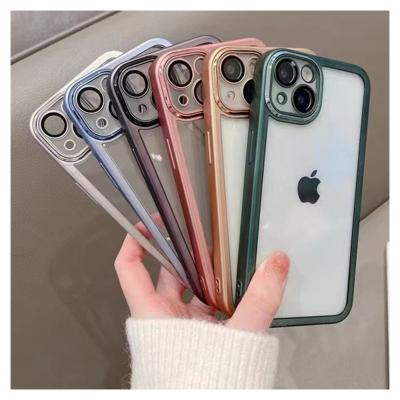 China iPhone 11 12 Max Cell Phone 14 Pro Case Shockproof High-end Photo Electroplating Frame Jacket With Tempered Glass Film Lens Film Inte for sale