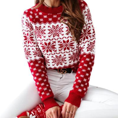 China 2021 Autumn And Winter Women Breathable Jacquard Snowflake Deer Sweater Custom Ugly Christmas Sweater for sale