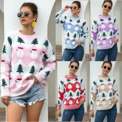 China New Autumn And Winter Pullover Crew Neck Christmas Snowman Breathable Jacquard Knitted Sweaters for sale