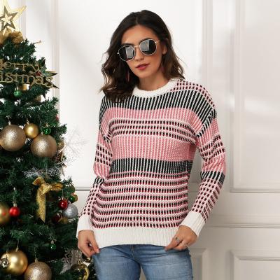 China Wholesale Autumn And Winter New Ladies Breathable Soft Loose Striped Sweater Female Ugly Sweater Christmas Sweater for sale