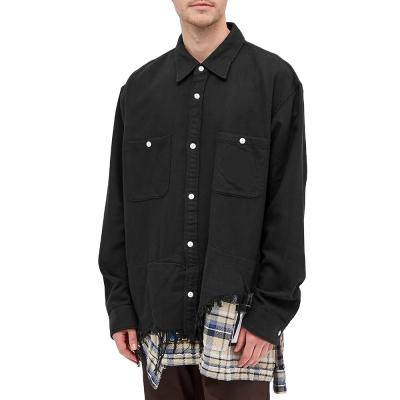 China Streetwear Reversible Custom Fashion Men's Denim Jacket Flannel Patchwork Plaid Shirts Wholesale Men's Jackets for sale