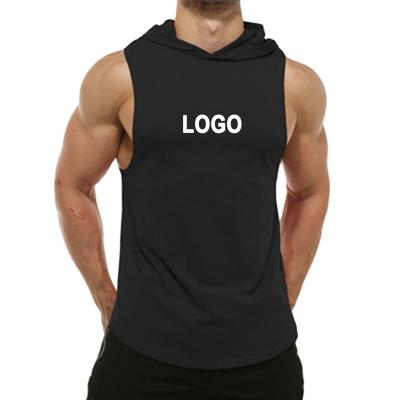 China Sleeveless Tank Gym Hoodies Anti-pilling Stringer Muscle Cut Off Bodybuilding Sports Tops Mens Workout Hooded T-shirt Men for sale