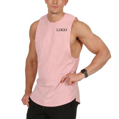 China Custom Logo Mens Sportswear Quick Dry Cotton Training Tops Simple White Workout Singlet Muscle Gym Tank Tops Men for sale