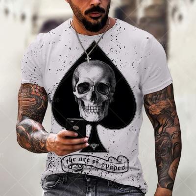 China 3D Printing Horror Skull Men's T-shirt Custom Made Street Fashion Personality Blue Flame Skeleton T-shirt Men's Short Sleeve T-shirt for sale