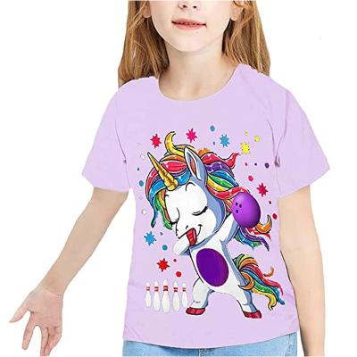 China High Quality Pattern Girl's Summer Cute Unicorn T-shirt 100% Polyester Casual Breathable T Shirts For Kids Sublimation for sale