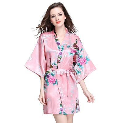 China Bathing Sleepwear Sexy Satin Nightgowns Long Dress QUICK DRY Hot Romantic Sexy Women Floral Print Silk Sleepwear for sale