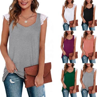 China QUICK DRY women's T-shirts lace up solid color sheath women's tank tops summer promotion T-shirt women for sale