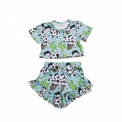 China Summer Breathable Fancy Baby Clothes Sets Cactus Print Ruffle Top With Matching Shorts Girl Outfits for sale