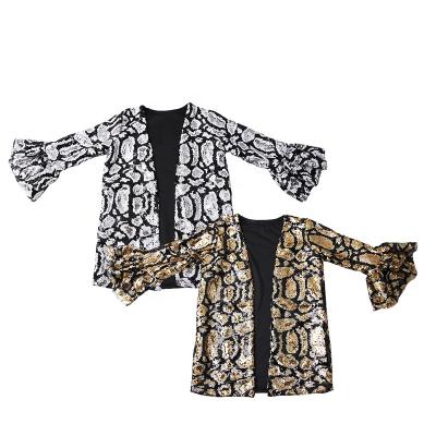 China Sequin Leopard Girls Cardigan Winter Boutique Children Clothing Formal Charm Jscket for sale