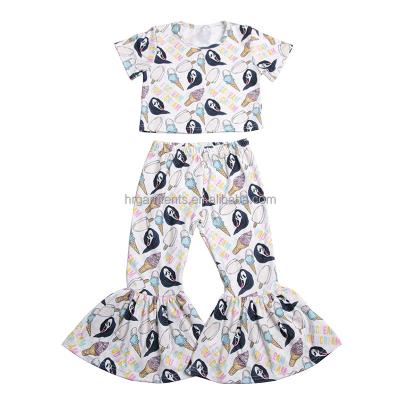 China Casual Boutique Ghost Print Spooky Babies Teams 2 Pcs Sets Halloween Culture Tops Ice Bell Bottom Costume Autumn Kids Clothing for sale