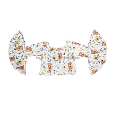 China Cow Print Cow Print Girl Culture Kids Clothing Breathable Western Top Custom Wholesale Bell Sleeve Top Shirts for sale